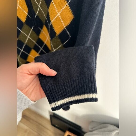Men's BARBOUR Argyle Sweater - Navy, Yellow, and Olive - Picture 5 of 9